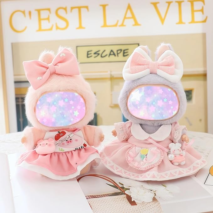 17cm Doll Clothes Set, 4 Pieces Dress Skirt Outfit Set for 6.7inch Doll Suit, Cute Fashion Bowknot Shoes Clothes Accessories for 1st/2nd/3rd Gen Dolls Play & Display Pink