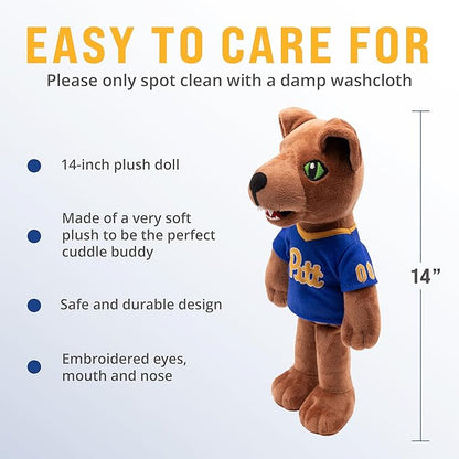 Playtime by Eimmie 14" Pitt Panther Plush Doll – Soft Rag Doll Mascot for College Football Fans, Sports-Themed Plush Figure for Kids, Toddlers & Collectors, Surface Washable