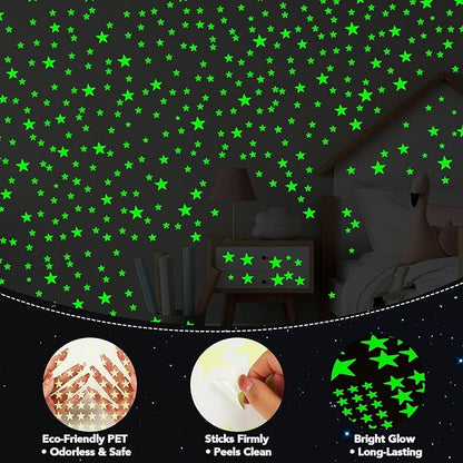 AOWDIAO Glow in The Dark Star Stickers – 630 Pieces (4 Sizes) – Luminous Ceiling & Wall Decor for Kids’ Bedroom, Nursery, Party