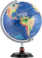 12" Illuminated World Globe, Desktop Globe with Raised Relief, LED Lights, Time Zone & Non-Slip Wooden Base, Geographic Terrain Globes for Decoration & Living Room (Navy)