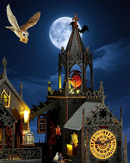 Miniature House Kit Magic City Ⅱ, DIY Miniature Dollhouse Kit for Adults, Tiny House Unique Decor with LED Lights, Wooden Craft Mini Model Kits, Birthday Gift for Teens Family Friends