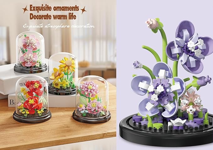 Passionate Bloom Home Bouquets Dust Cover Set Building Toy Creative Assembly Bonsai Tree, Ideal for Valentine's Anniversaries Birthday