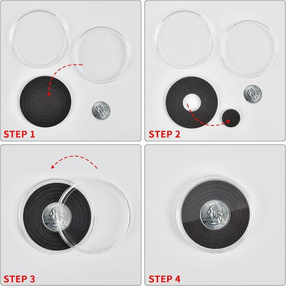 84 Pieces 46 mm Coin Capsules, with Foam Gasket and Plastic Storage Organizer Box, Coins Holder Collector Case for Coin Collection Supplies 7 Sizes (16/20/25/27/30/38/46mm)-Gray Case+Black Gasket