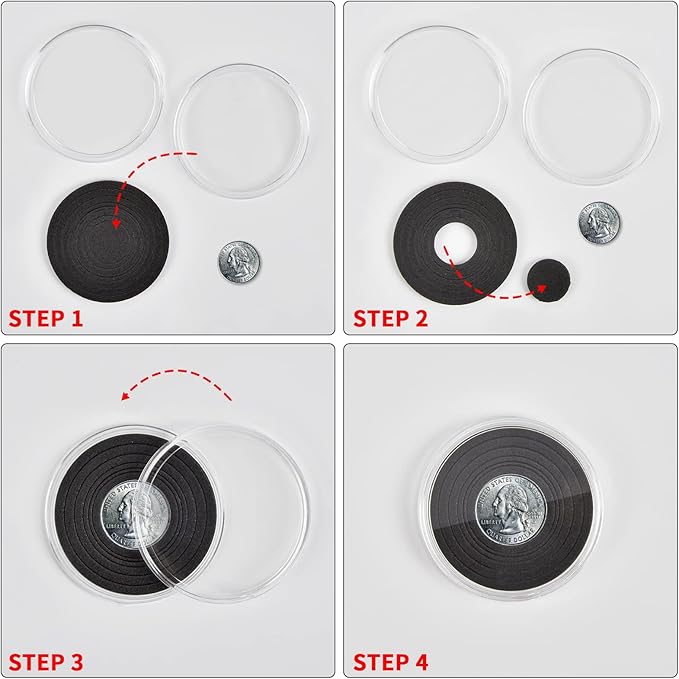 84 Pieces 46 mm Coin Capsules, with Foam Gasket and Plastic Storage Organizer Box, Coins Holder Collector Case for Coin Collection Supplies 7 Sizes (16/20/25/27/30/38/46mm) - Clear Case+Black Gasket