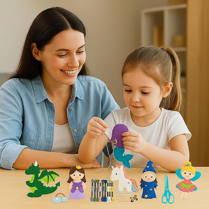 FYXGZZH Kids Beginner Sewing Kit – DIY Stuffed Craft Set with Pre-Cut Felt, Plastic Needle & Embroidery Thread, Educational Arts & Crafts for Boys & Girls Ages 6-12, Castle