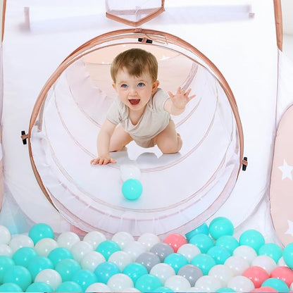 3 in 1 Kids Play Tent: with Baby Ball Pit and Play Tunnel - Children Indoor Outdoor Playhouse with Climbing Tunnel Toy for Toddlers - Boys Girls Birthday Gift for Year Old Child