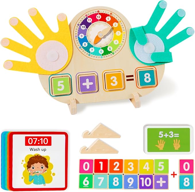 Educational 2 in 1 Math Manipulatives Number Counting Blocks & Teaching Clock for Kids, Preschool Learning Toys for Toddlers 3-5, Montessori Toys for 3-5 Year Old Boys Girls Birthday Gifts