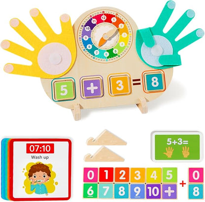 Educational 2 in 1 Math Manipulatives Number Counting Blocks & Teaching Clock for Kids, Preschool Learning Toys for Toddlers 3-5, Montessori Toys for 3-5 Year Old Boys Girls Birthday Gifts