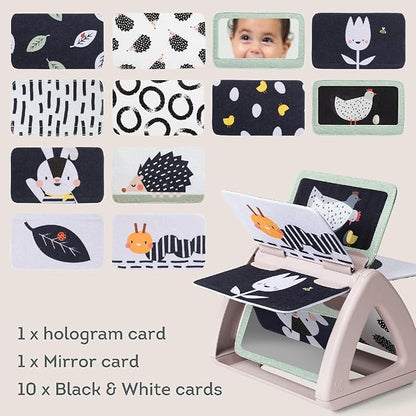 Taf Toys Black & White Rattling Spinning Book High Contrast Newborn Baby Toy 0-6 6-12 Months with Mirror for Visual Stimulation, Tummy Time & Early Cognitive Development, Montessori Learning Activity