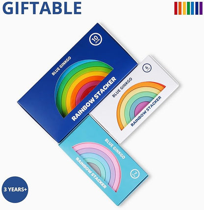 BLUE GINKGO Silicone Rainbow Stacker - Montessori Nesting Puzzle | Kids and Toddler | Stacking Sensory Toys - 10 Layers (Vibrant)