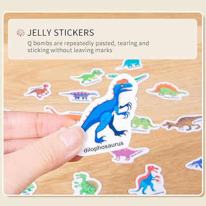 6 Pack Jelly Reusable Sticker Books for Toddlers 1-3 2-4 Years, Portable Travel Toys Sticker Activity Book for Kids 2 3 4 Year Old Girls Boys, Animal Insect Dinosaur Ocean Space Car