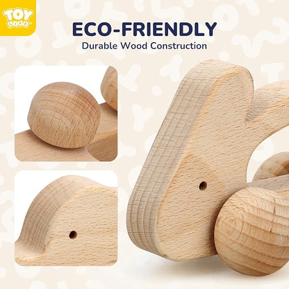 TOY Life Wooden Toys Cars, Montessori Toys for Babies 0-6-12 Months, Babies Bunny Rattle Cars for Toddlers 1-3, Wooden Baby Toys Gift 1 Year Old, Baby Boy Nursery Decor, Elephant & Rabbit Toy Car