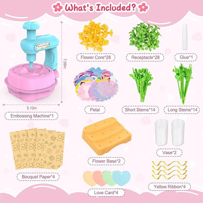 Wwzzey Fabric Flower Bouquets Toys - Arts and Crafts for Kids Ages 4-8 8-12, Kids Crafts DIY Kit with Blessing Cards, Birthday Christmas Gifts for 4 5 6 7 8+ Year Old Girls Boys