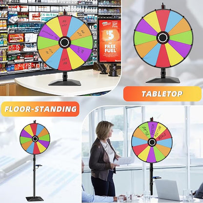 Heavy Duty Prize Wheel, 24 Inch Dual Use Prize Wheel,Adjustable Tabletop & Floor Stand, 12 Slots,1Bracket, Dry Erase Kit - Wheel of Fortune Game for Carnival, Casino & Trade Show.