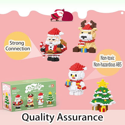 Christmas Building Blocks Sets 4 in 1 Compatible for Lego Christmas Micro Blocks Stacking New Toys Holiday Present Box New Year Birthday Gifts for Kids 6-12 Years Old (4 in 1)