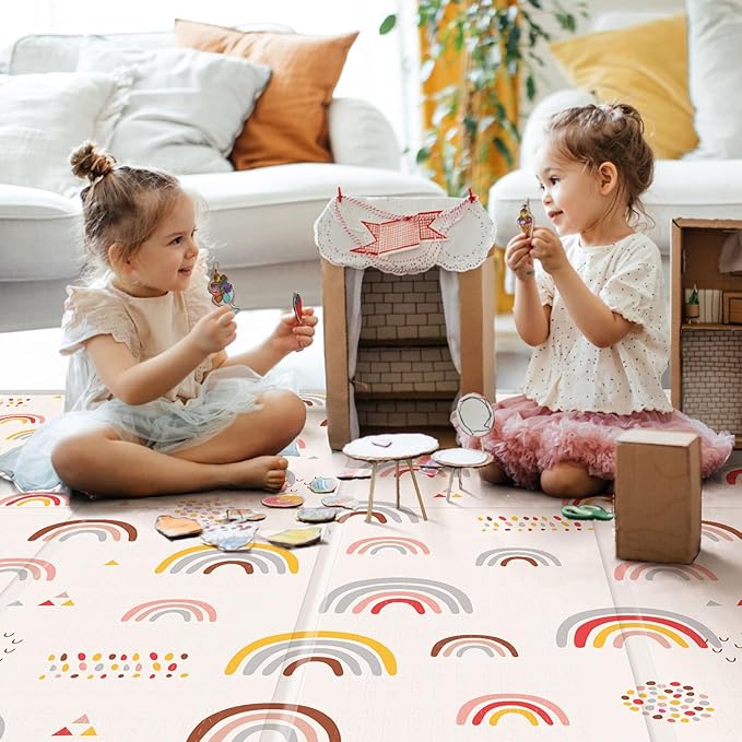 Baby Play Mat,79"X71"Extra Large Play Mat,Non-Toxic Tummy Time,Baby Play Mats for Floor,Waterproof,Baby Crawling Mat,Soft Foam Mat for Babies and Toddlers,Reversible & Portable Star and Rainbow