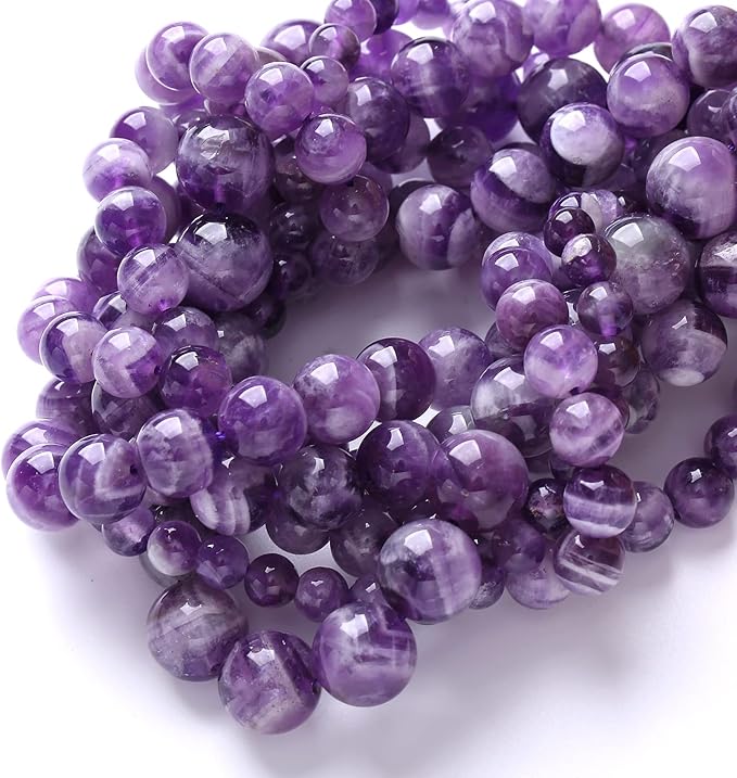 12MM 32PCS Purple Amethyst Dream Lace Beads Natural Quartz Crystal Stone Loose Beads for Jewelry Making DIY Bracelet Grade A+ 15 inches Strand