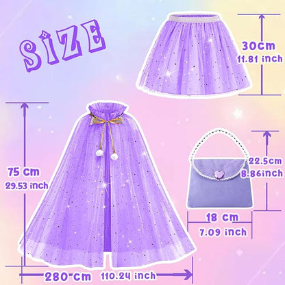 Princess Cape Set for Little Girl, 11PCS Princess Dress Up Clothes Cape Clock with Skirt for Girl 3-8 Birthday Gift