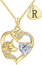 C-leen Unicorn Gifts for Girls Kids - Colorful CZ Heart Initial Necklaces Unicorn Necklace for Girls Jewelry Christmas Birthday Gifts for Little Girl