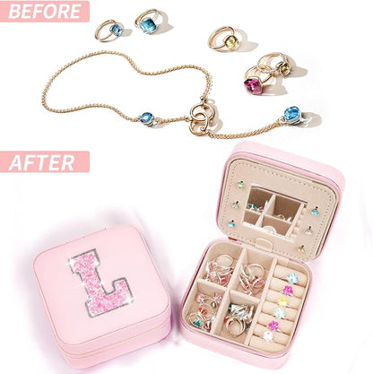 Personalized Jewelry Box - Small Travel Jewelry Organizer, Cute Storage for Women's Accessories, Travel Essentials & Birthday Gifts | Pink,L