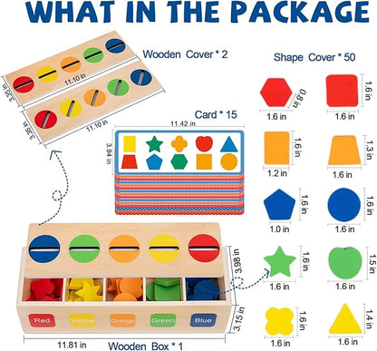Adena Montessori Wooden Shape Sorter - Color Matching Learning Toys for 2-3 Year Olds (10 Shapes)