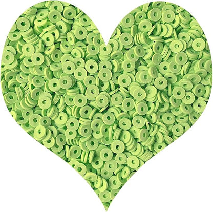 3000Pcs Clay Beads Flat Round Polymer Bead Vinyl Heishi Beads Flat Round Polymer Bead for Jewelry Making Necklace Bracelet (05-Grass Green)