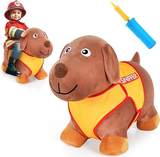 iPlay, iLearn Bouncy Pals Dog Hopping Horse, Plush Inflatable Animal Hopper, Indoor n Outdoor Ride on Jumping Bounce Toys, Birthday Gift for 18 Months 2 3 4 5 Year Old Kids Toddlers Boys Girls