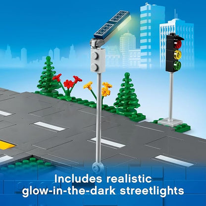 LEGO City Road Plates 60304 - Building Toy Set, Featuring Traffic Lights, Trees, Glow in The Dark Bricks, Combine City Series Sets, Great Gift for Kids, Boys, and Girls Ages 5+