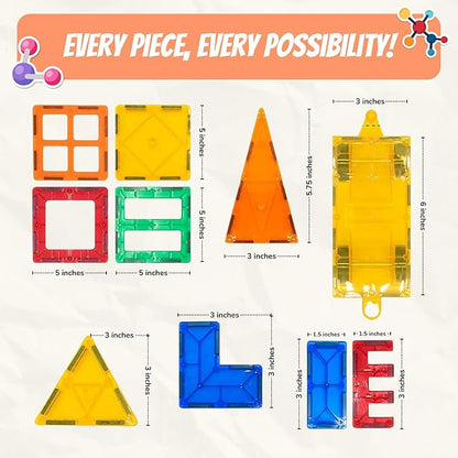 Mystical Fire Magnetic Tiles Set- 100 Pcs Montessori Inspired 3D Sensory Building Blocks for Kids- Leonardo Learning Magnetic Tiles Set STEM Approved Educational Magnet Construction Toys