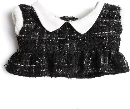 17cm Doll Clothes for Labubu - Luxury Chic Style Set for 17cm Dolls Outfit - Accessories for Dolls Clothes -Black Plaid Tweed Dress + White Necktie + Black Bow (No Doll)