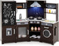 Costzon Corner Play Kitchen w/Lights, Sounds, Large Pretend Play Kitchen Set w/Blackboard, Microwave, Cooking Accessories, Wooden Montessori Sensory Toy for Kids 3+ Years Old (Espresso)