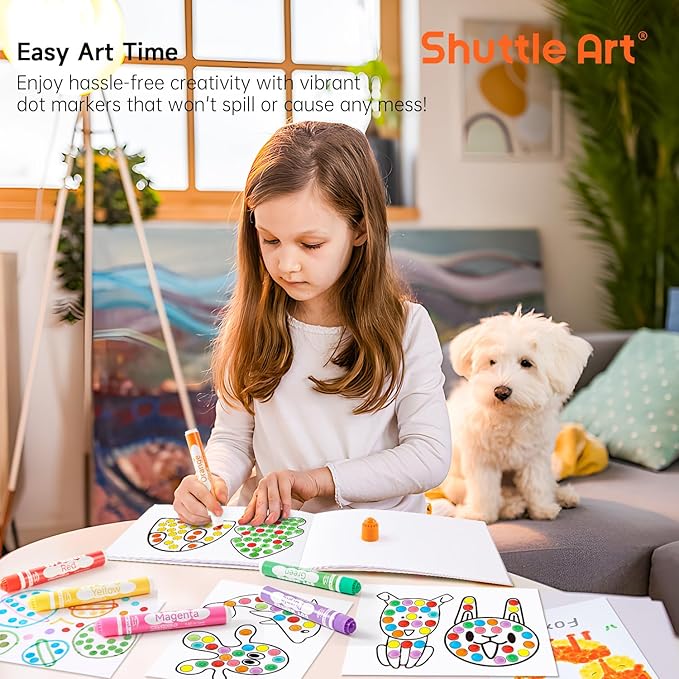 Shuttle Art 48 Pack Washable Dot Markers, 12 Assorted Colors with 6 Activity Books, Fun Art Supplies for Kids Toddlers, Non Toxic Water-Based Paint Daubers, 4 Sets x 12 Colors Dot Markers