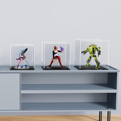 9 Inch Acrylic Case for Display, Clear Display Acrylic Box for Collectibles, Display Case with Matt Black Stand and Lid for Office Home