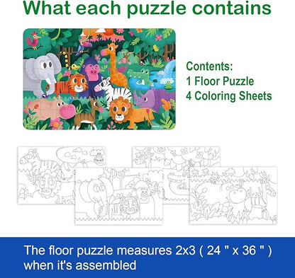 TAOZI&LIZHI Puzzles for Kids Ages 4-6, 6-8, Jungle Animals Toddler Puzzle Age 2-4, Jigsaw Floor Puzzles for Kids Ages 3-5, Puzzles Gifts Toys for Boys Girls Children (46 pcs, 2 x 3 feet)