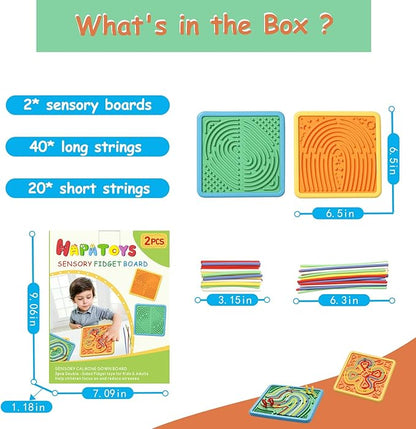 Sensory Activity Board for Kids & Adults:Double-Sided Stress Relif Sensory Board Toys with 40 Strings & Storage Bag | Quiet Fidget Board for ADHD & Autism Boys Girls Ages 3 4 5 6 7 8 9 10（2PCS