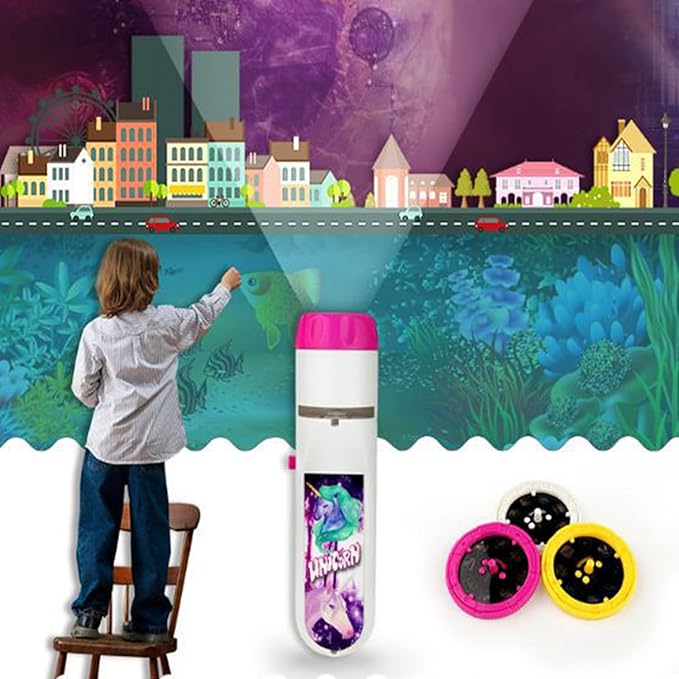 Georgie Porgy Slide Torch Projector Toys Flashlight for Kids Educational Toys Science Set Wall Ceiling Tents Night Lamp Gifts for Boys Girls (Dinosaur + Unicorn)