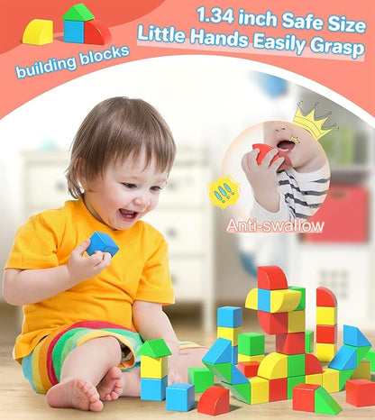 Magnetic Blocks for Toddlers, Kids Building Toys, Creative Stacking Colorful Sensory Block with Magnet, Educational Construction Cubes Set for Boys Girls Children Ages 3 4 5 6 7 8 Year