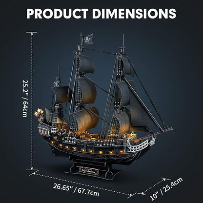 3D Puzzles for Adults Home Decor Pirate Ship Gifts for Men Women Model Kits Brain Teaser Puzzles for Adults Teacher Gifts,Queen Anne's Revenge 340 Pcs Dad'sGift