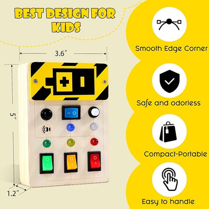 Asweets Montessori Busy Board for Toddler,Wooden Busy Board with LED Light Switches,Sensory Autism Toys Baby Travel Toys,Boys Girls Gifts for Birthday Christmas