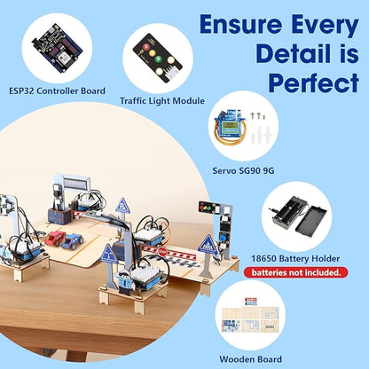 IoT STEM Kit for Kids，Smart Factory Starter Kit for Arduino ESP32，3D Wooden Puzzles DIY Model Science Educational Set Building Toys for Adults Teens 10+