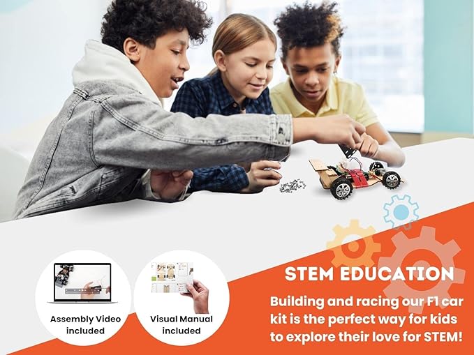 Wooden Wireless Remote Control F1 Racing Car Science Kit to Build (Red), STEM Project for Kids aged8 9 10 11 12 13, Science Building Kit Gift for Boys and Girls