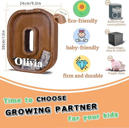 Wooden Letter Piggy Bank for Kids Larger Letter Piggy Bank for Boys and Girls Personalized Piggy Bank Initial Coin Bank Wood Kids Money Bank for Birthday and Festival