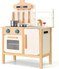 Wooden Play Kitchen for Kids, Adjustable Height Wooden Toys Kids Kitchen Playset, Mordern Designed Toys Kitchen Gift with Play Food Kitchen Accessoires for 3Y+