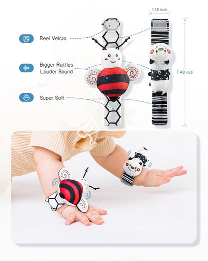 Infinno High Contrast Baby Toys Infant Rattle Socks and Wristband Set, Ideal Baby Sensery Toy Gifts for Newborn 0-12 Months, Perpect Black and White Toys for Boys and Girls As Baby Shower Gifts