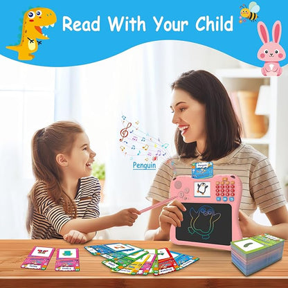 EASEGMER 3 in 1 Educational Learning Travel Toys - 8'' Drawing Tablet and 130 Talking Flash Cards Toddler Writing Tablet and Preschool Learning Activities, Best Gift for Girls/Boys 3-12 Years