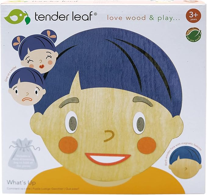 Tender Leaf Toys – What’s Up - 32 Pc Wooden Magnetic Puzzle Face Expression Learning Playset with Travel Bag - Encourage Social Skills, Imaginative and Emotional Play for Age 3+
