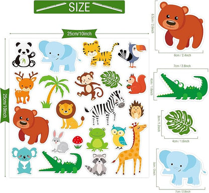 20 PCS Jungle Animals Thick Gel Clings Jungle Window Gel Clings Decals Stickers for Kids Toddlers and Adults Home Airplane Classroom Nursery Zoo Animals Party Supplies Decorations
