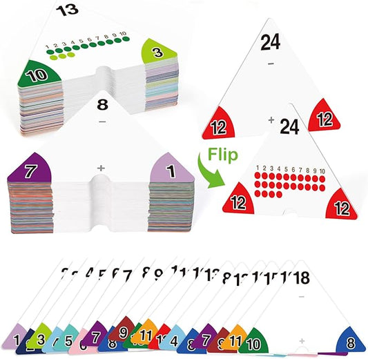 Addition and Subtraction Flash Cards, Triangle Math Games Flash Cards for Kids, Math Manipulatives Kindergarten Learning Activities Preschool Classroom Must Haves Homeschool Supplies