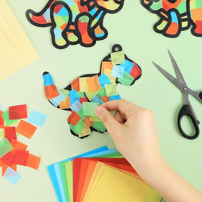Qyeahkj 36 Set Dinosaur Suncatchers Crafts for Kids DIY Dinosaur Tissue Paper Crafts Window Stained Glass Effect Dino Hanging Decor School Home Creative Activity Art Projects Birthday Party Favor Gift