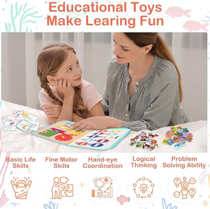 Toddler Busy Board Montessori Toys for Toddlers 3 Year Old Educational Activity Book Board Sensory Travel Toys Ages 4 Preschool Learning Fine Motor Skills Toy Quiet Book Gift for Kids
